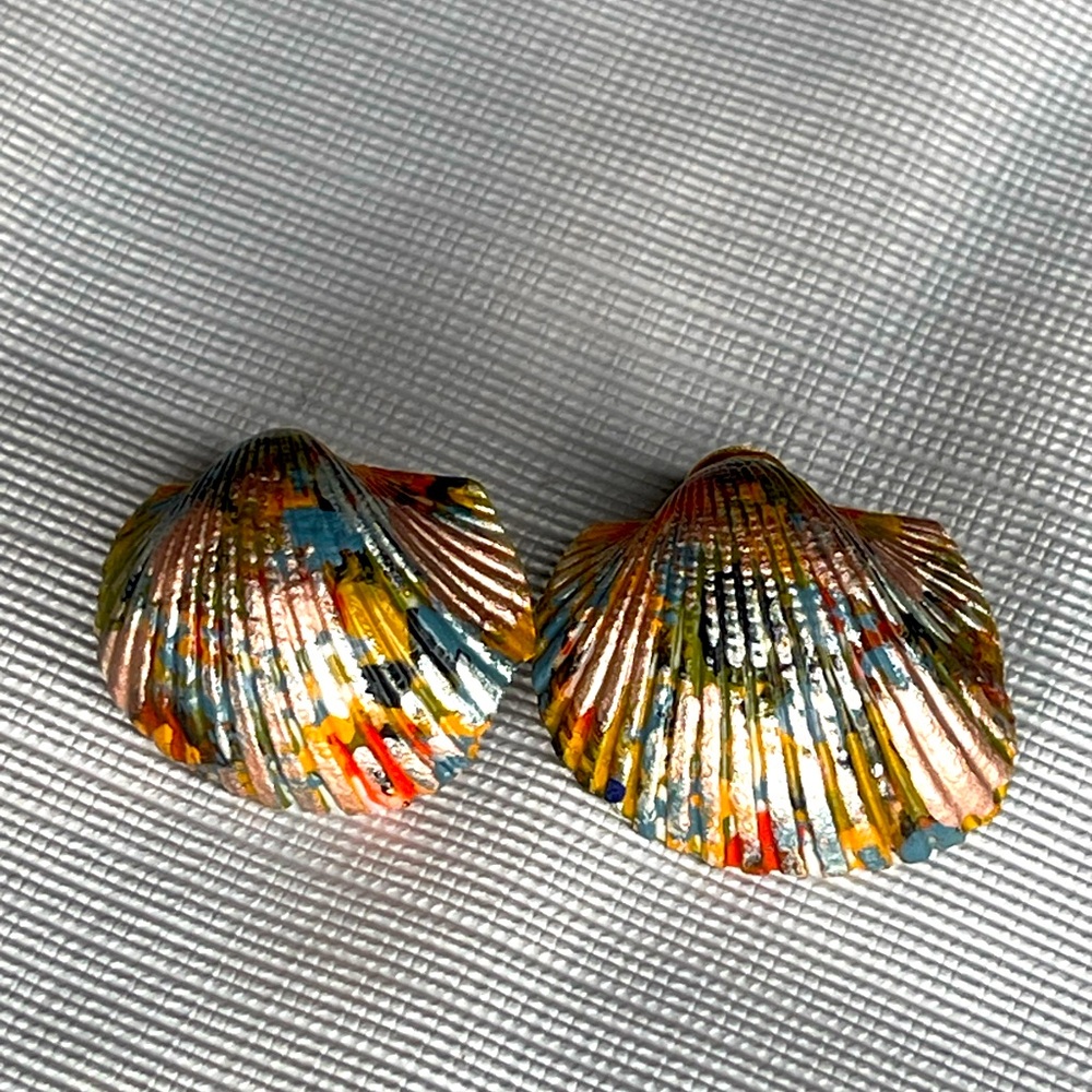 “Fireworks at the Beach” Hand painted seashell earrings